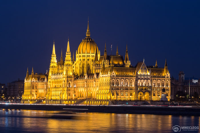 The Hungarian Parliament at night from across the river