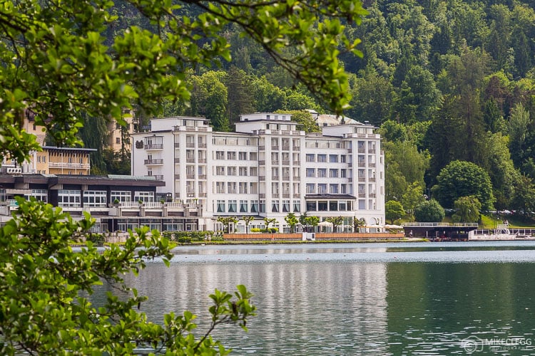 Grand Hotel Toplice Exterior from across Bled Lake