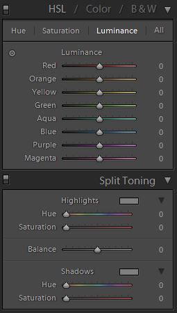Editing options in Lightroom