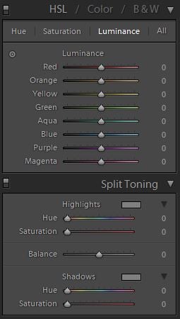 Editing options in Lightroom