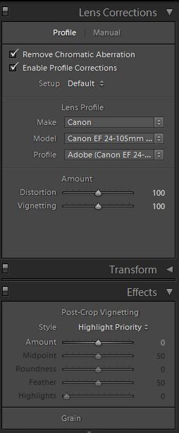 Editing options in Lightroom