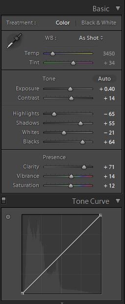 Editing options in Lightroom