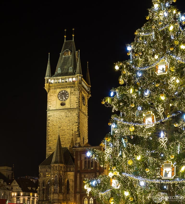 Árboles de Navidad y ciudades de noche.