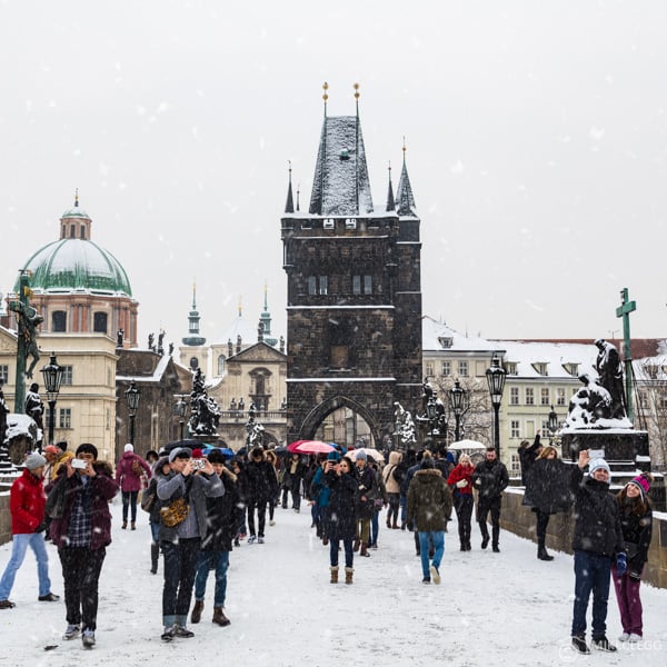 Prague in the Winter with snow
