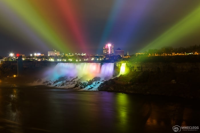 Colourful spotlights on American Falls