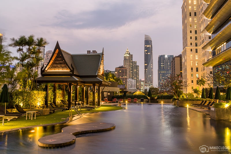 Outdoor pool and city views at Plaza Athenee Bangkok