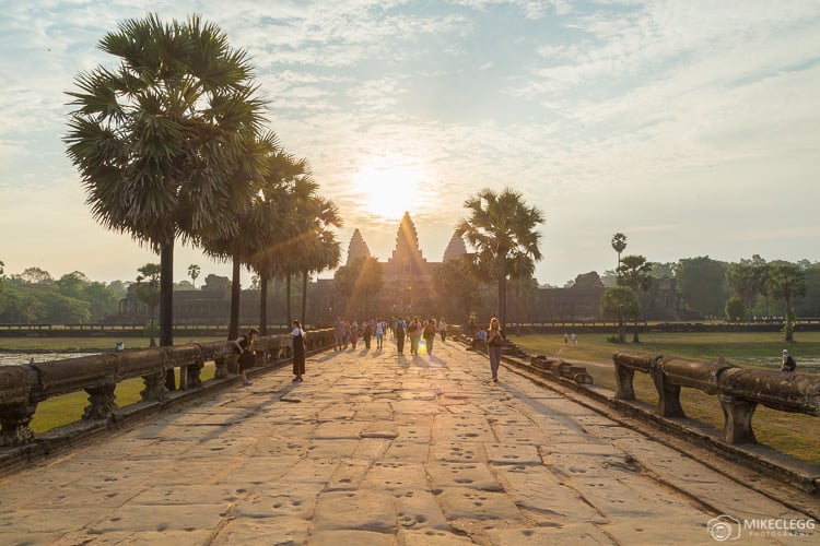 Path towards Angkor Wat at sunrise