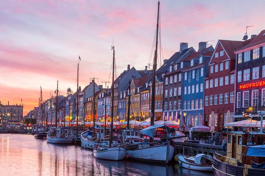 Colourful Sunsets along Nyhavn in Copenhagen