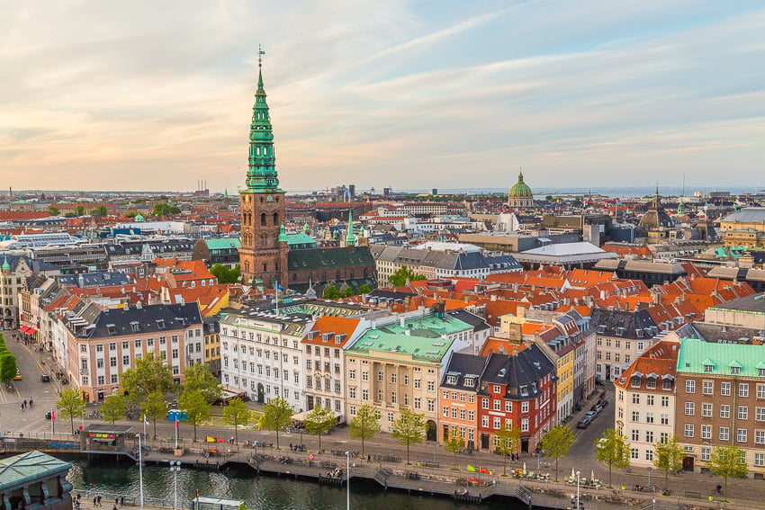 Copenhagen Skyline from the Tower at sunset