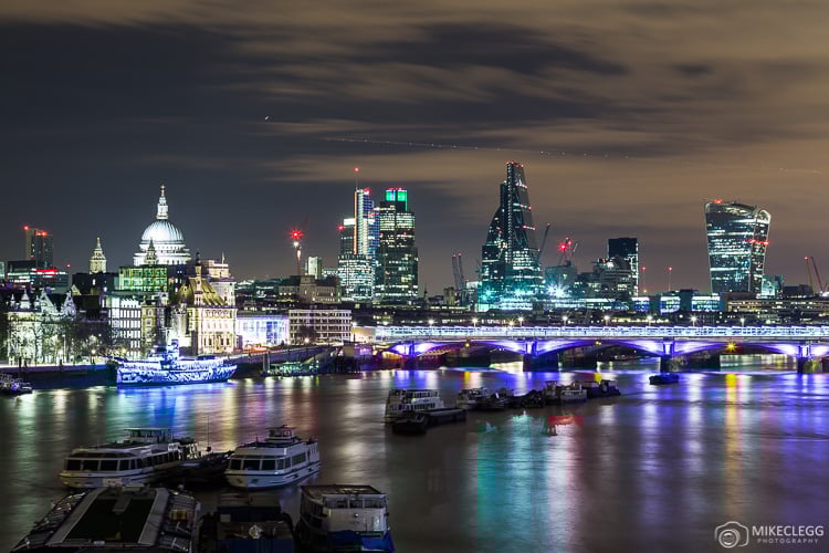 London Skyline along the River Thames at night