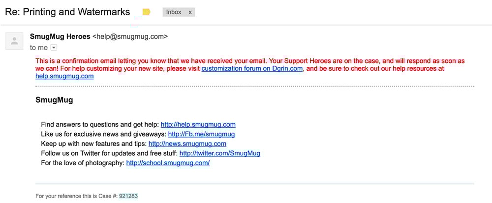 Smugmug Email Support