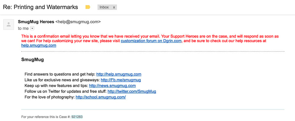 Smugmug Email Support