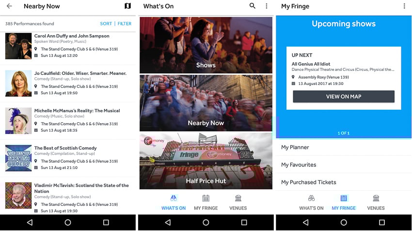 Screenshots from Fringe App