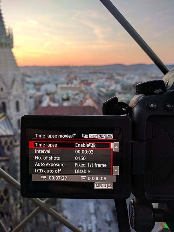 Built in time-lapse feature on the Canon 6D Mark II