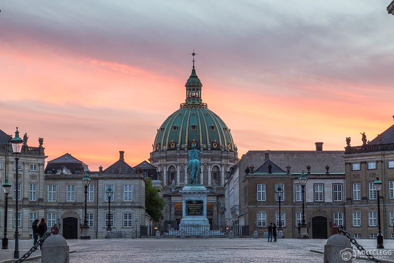 Frederik's Church and Amalienborg at sunset
