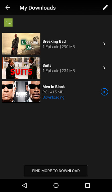 Netflix download example screenshot