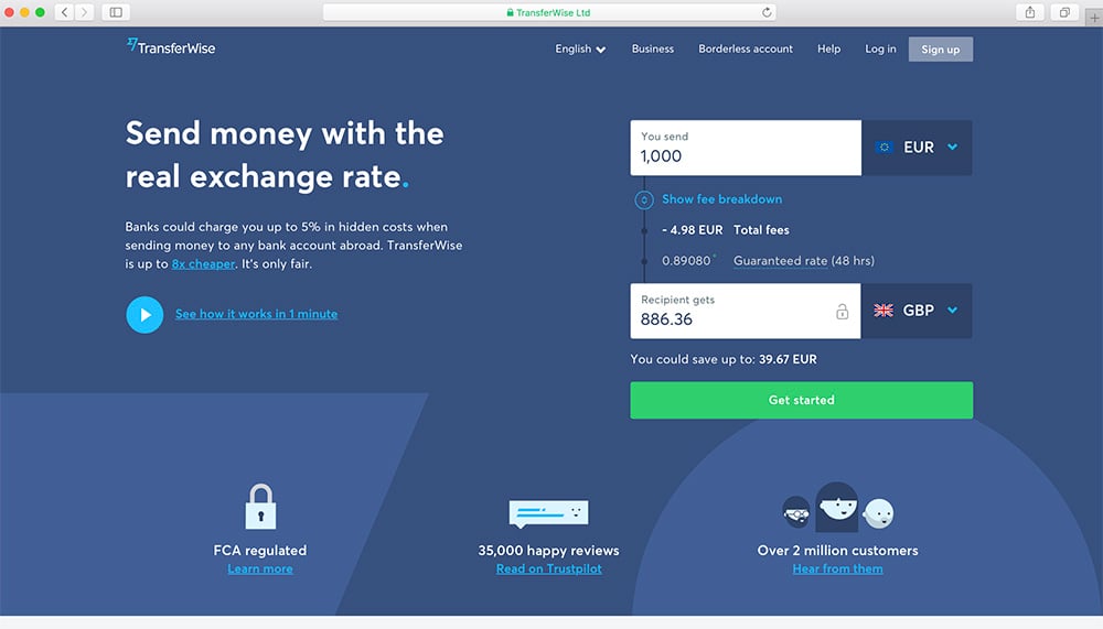 Screenshot from Transferwise