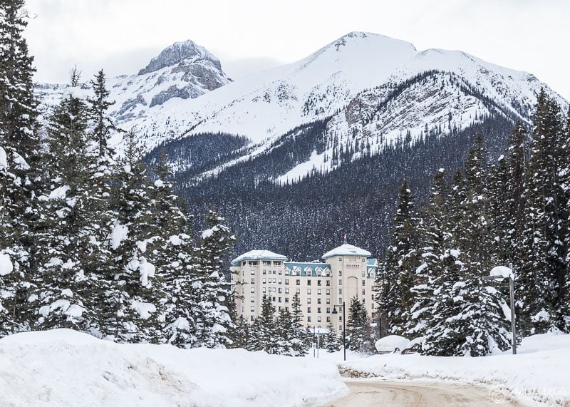 Lake Louise in the winter, snow and the Chateau Fairmont