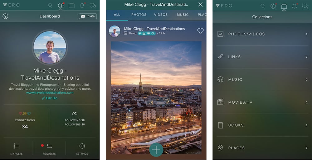 Vero User Interface Screenshots