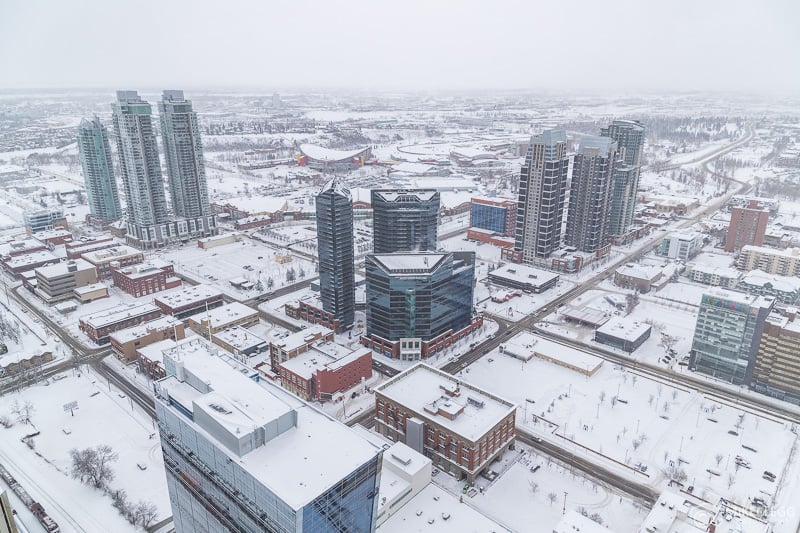 Views from the Calgary Tower during the day in the winter