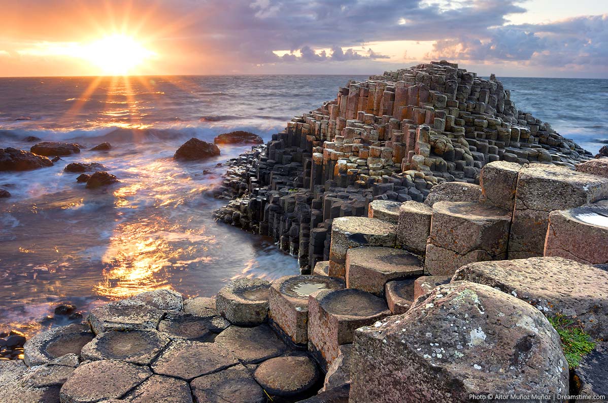 Giants Causeway in Northern Ireland at sunset