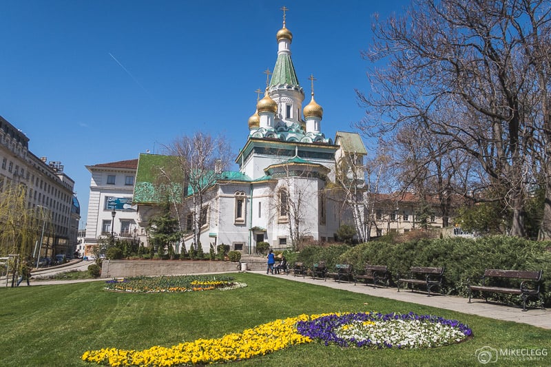 Russian Church in Sofia during the day in the spring