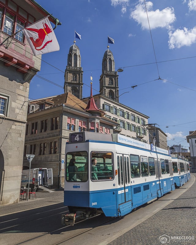 Trams along Limmatquai