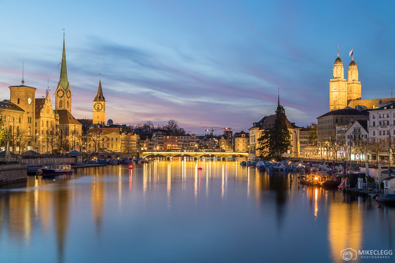 Views from Quaibrücke at sunset-blue hour