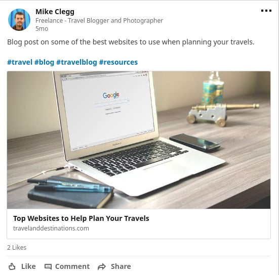 Sharing blog posts on LinkedIn