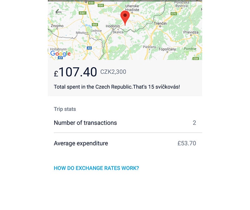 Monzo spending summary after travel