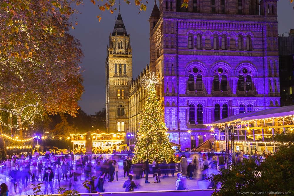 Natural History Museum in London at Christmas with icerink