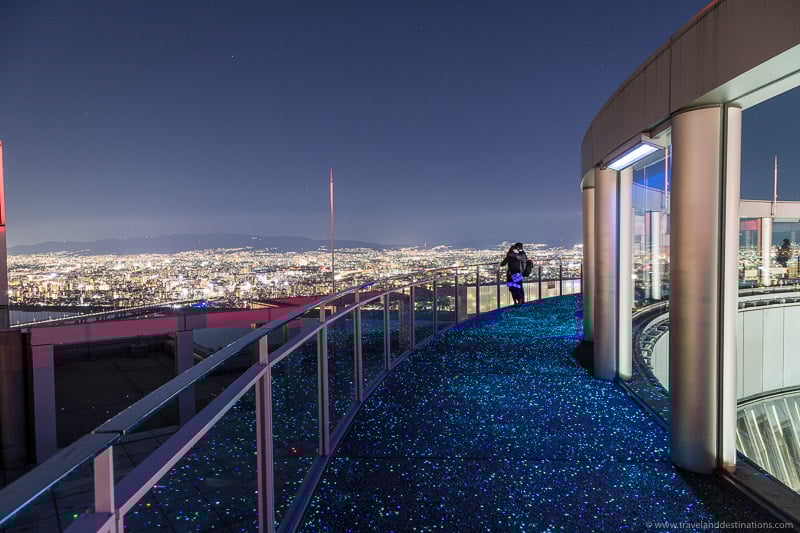 The Osaka skyline at the Umeda Sky Building's observation deck at night