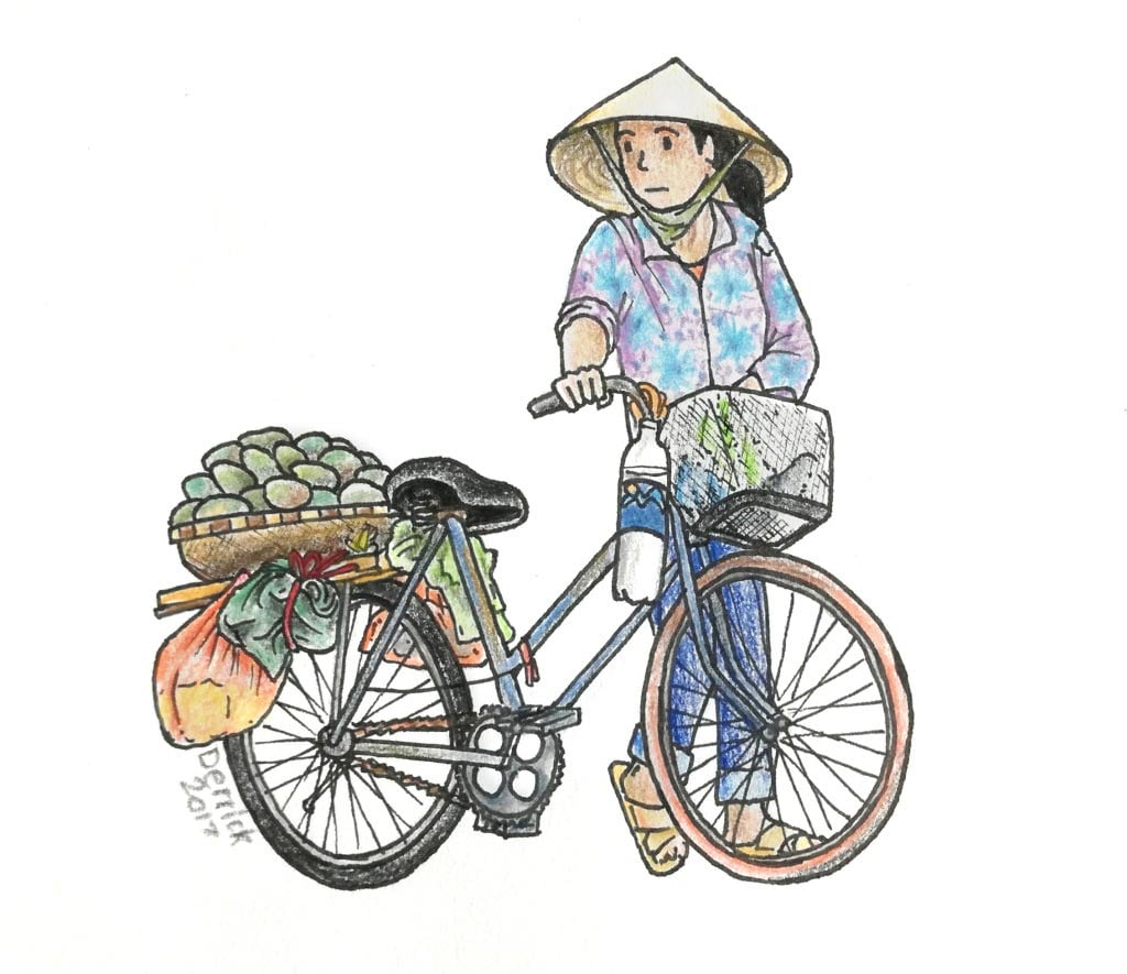 Local lady in Hanoi, Vietnam | Sketch by Derrick Theys