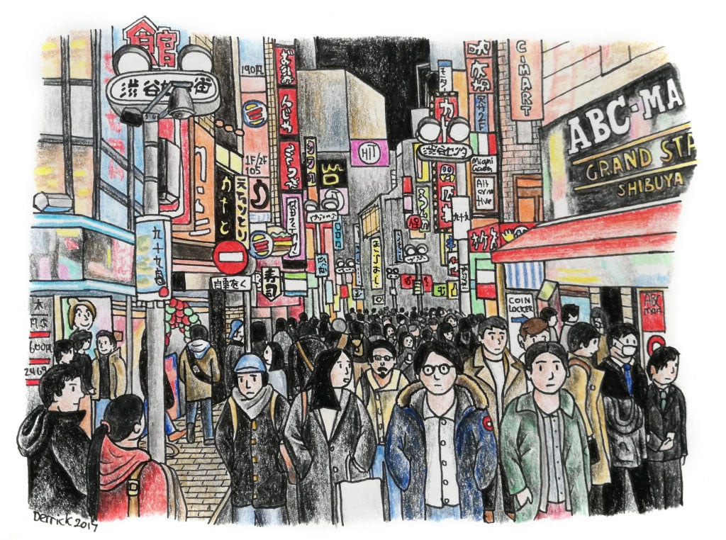 Shibuya in the heart of Tokyo | Sketch by Derrick Theys