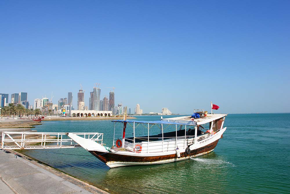 Doha Corniche and a dhow boat