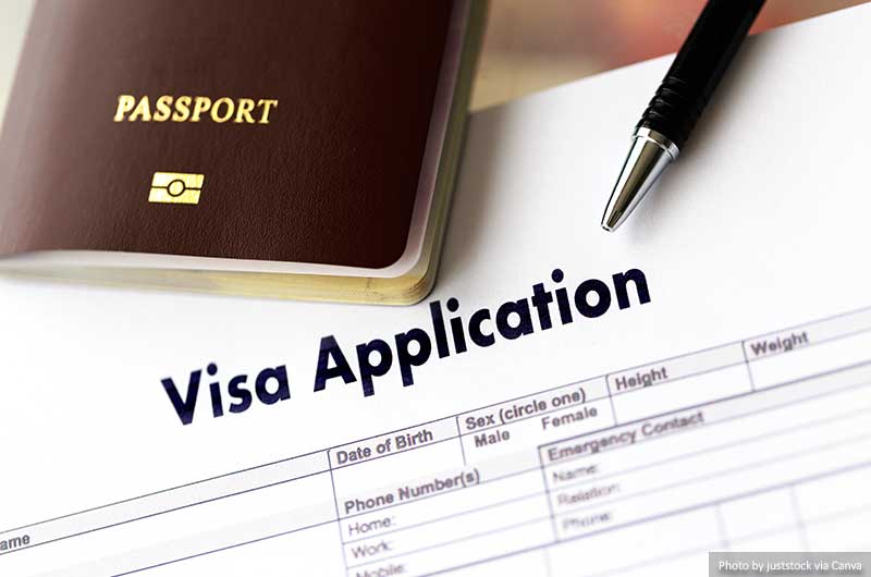 Filling out a visa application form