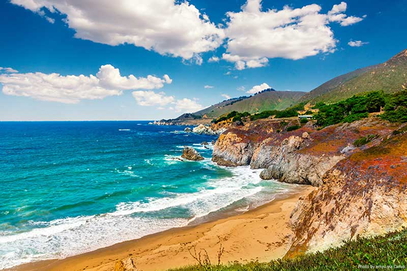 Coastline scenery on Pacific Coast Highway #1 at the US West Coast