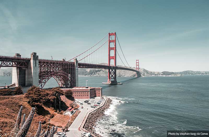 Мост Золотые Ворота, Сан-Франциско Калифорнийское побережье.