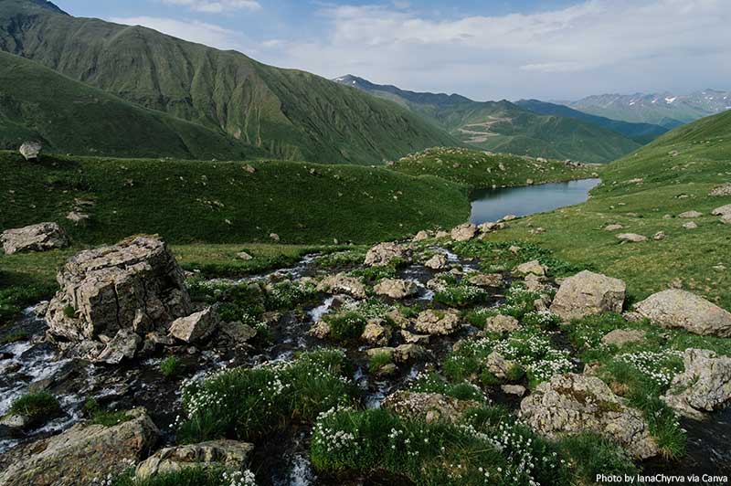 Abudelauri lake near the Chaukhi mountain range