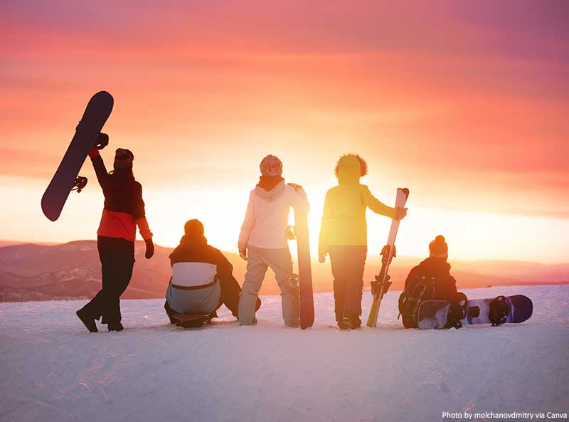 Group of happy friends at a ski resort