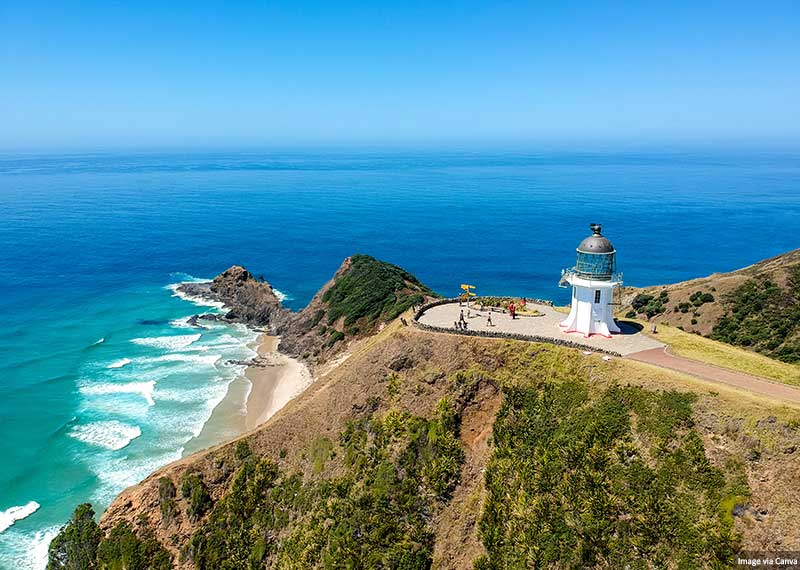 Cape Reinga Lighthouse at Cape Reinga on the North Island of New Zealand