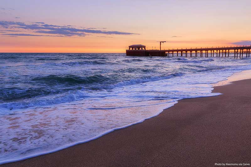 Sea and beach at sunset