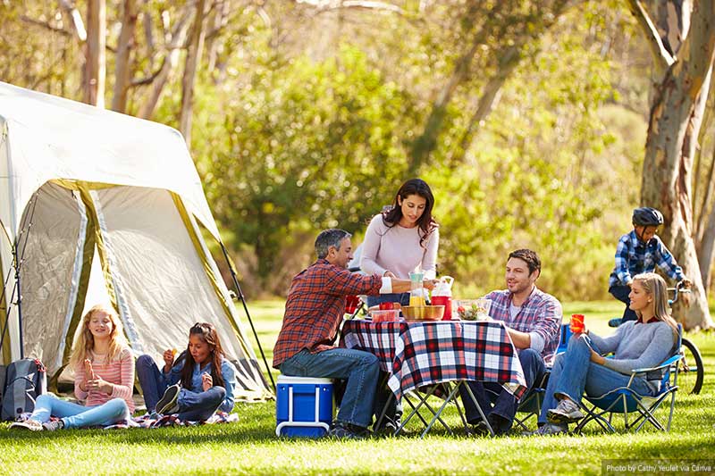 Group camping in a forest