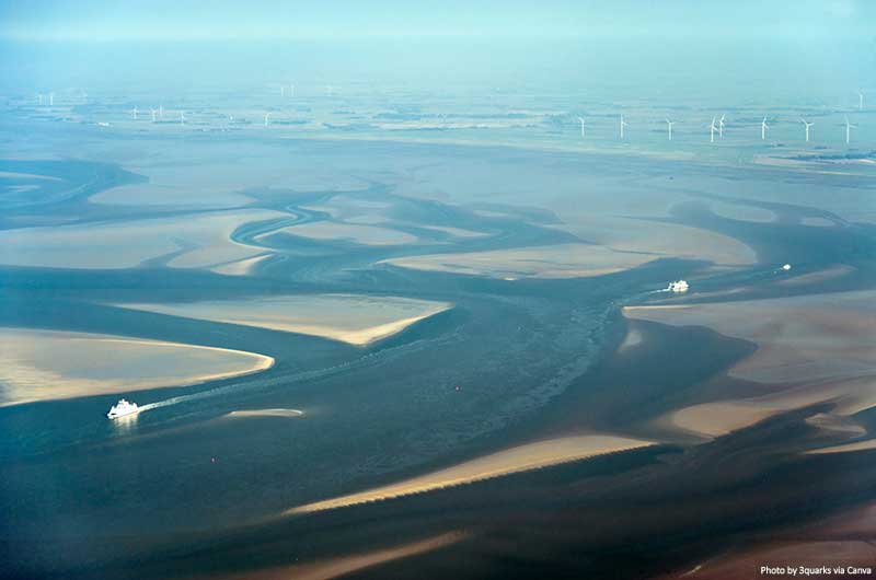 Aerial view from the Schleswig-Holstein Wadden Sea National Park