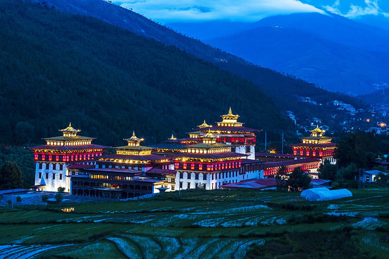 Tashichho Dzong Thimphu at night