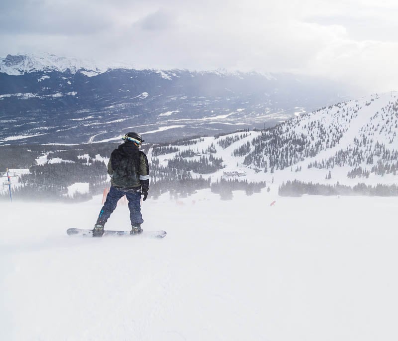 Snowboarding in the mountains