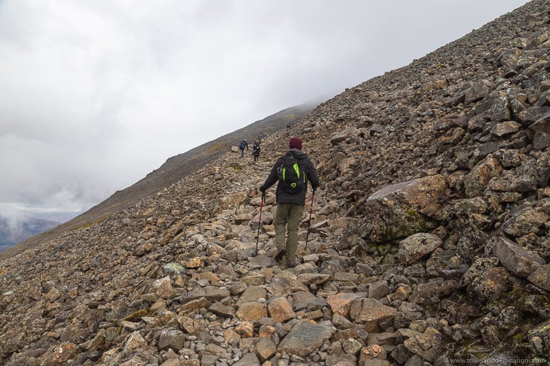 Steep rocky sections towards the top of Ben Nevis