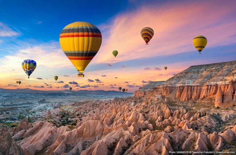 Cappadocia landscape and balloons
