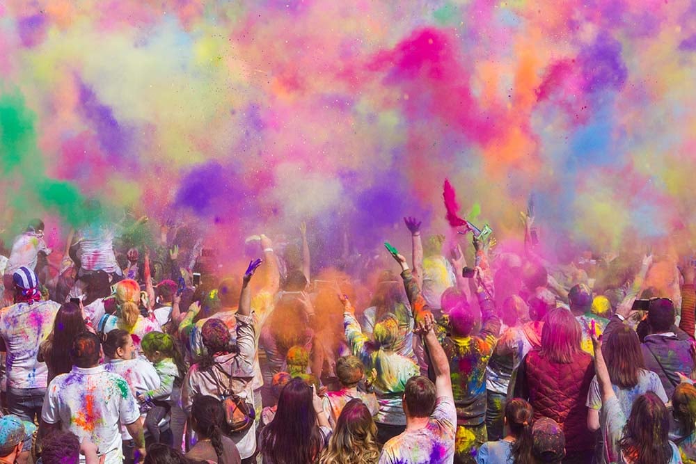 Crowd celebrating Holi