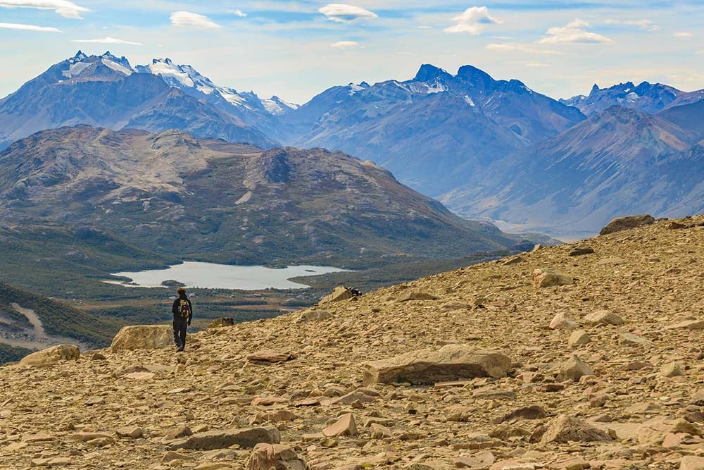 Los Glaciares landscape and a hiker